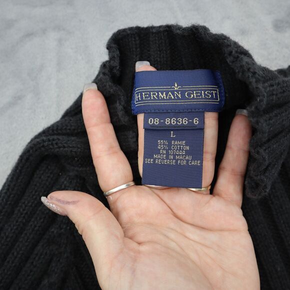 Herman Geist Sweater Women Large Gray Casual Outdoors Preppy Mock Neck Ribbed - Picture 2 of 15